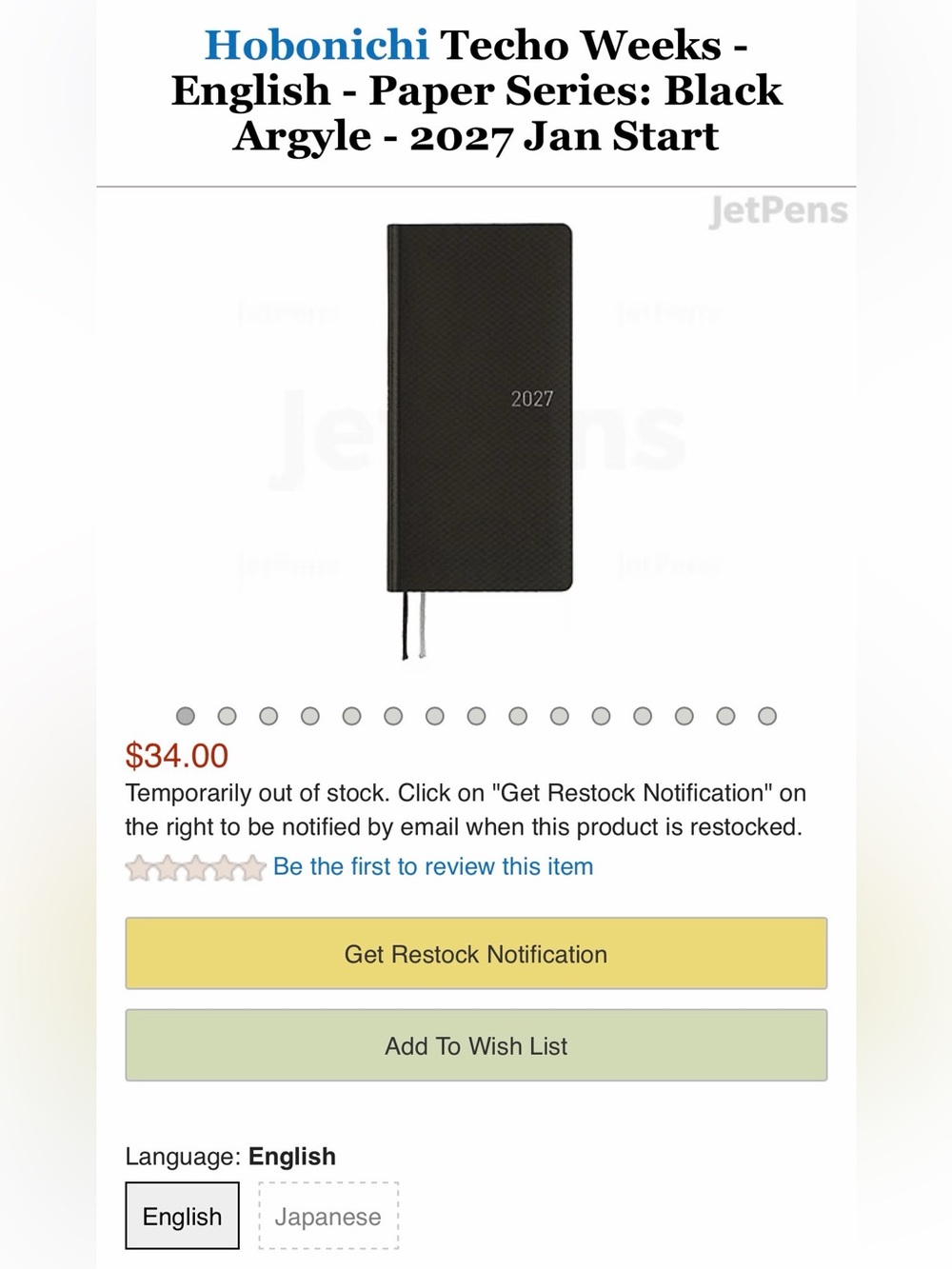 NEW in package Hobonichi Techo weeks 2027 black argyle planner agenda